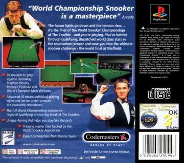 World Championship Snooker (EU) box cover back